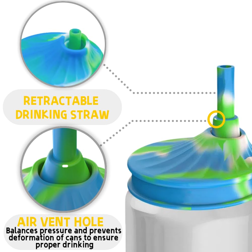 4-Pack Reusable Silicone Soda Can Lids with Straw - Fits Standard Cans, Perfect for Coke, Beer, Juice & Energy Drinks, Ideal for Children's Gifts