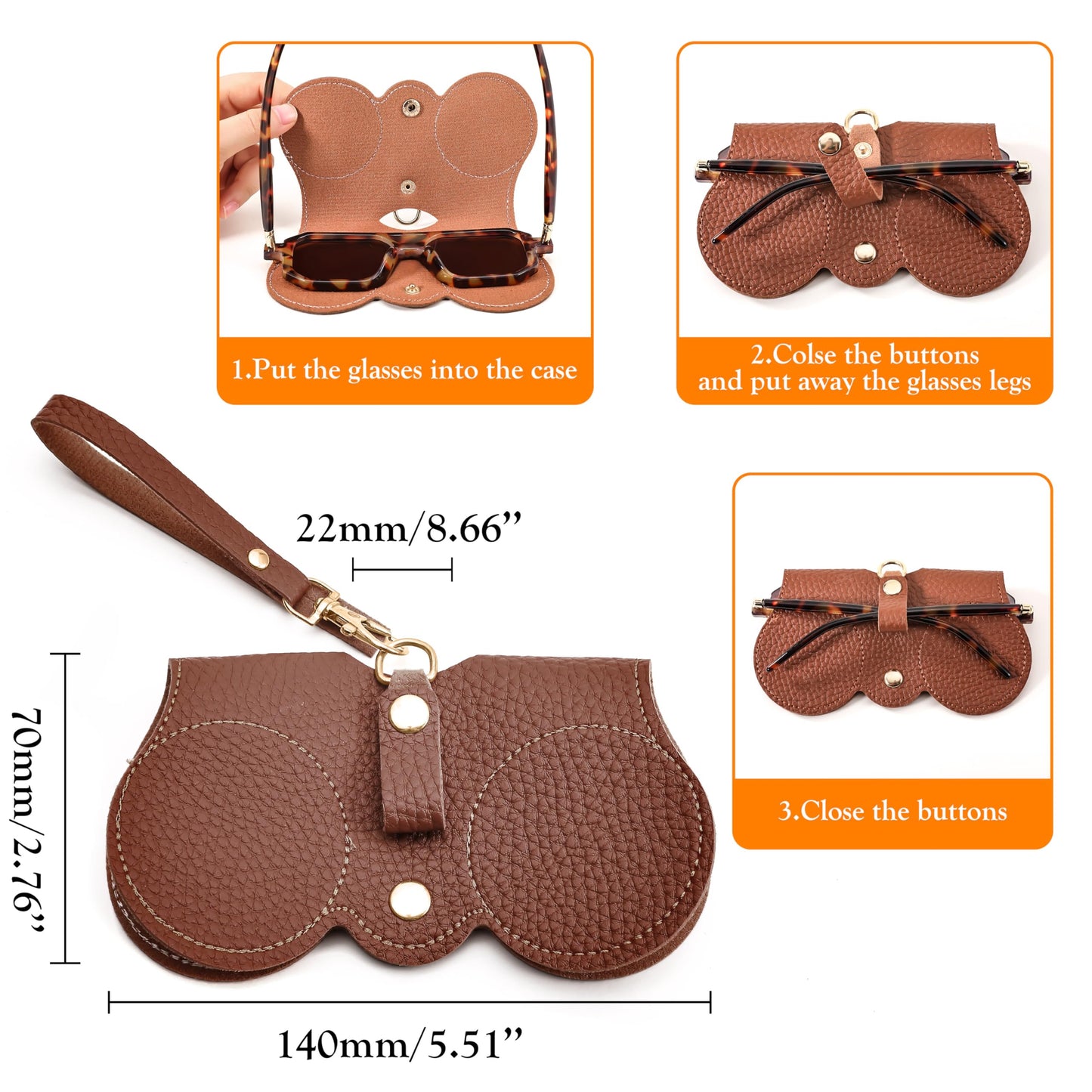 Sleek Litchi Embossed PU Leather Reading Glasses Case -Portable, Travel - Friendly & Protective Hanging Storage Bag