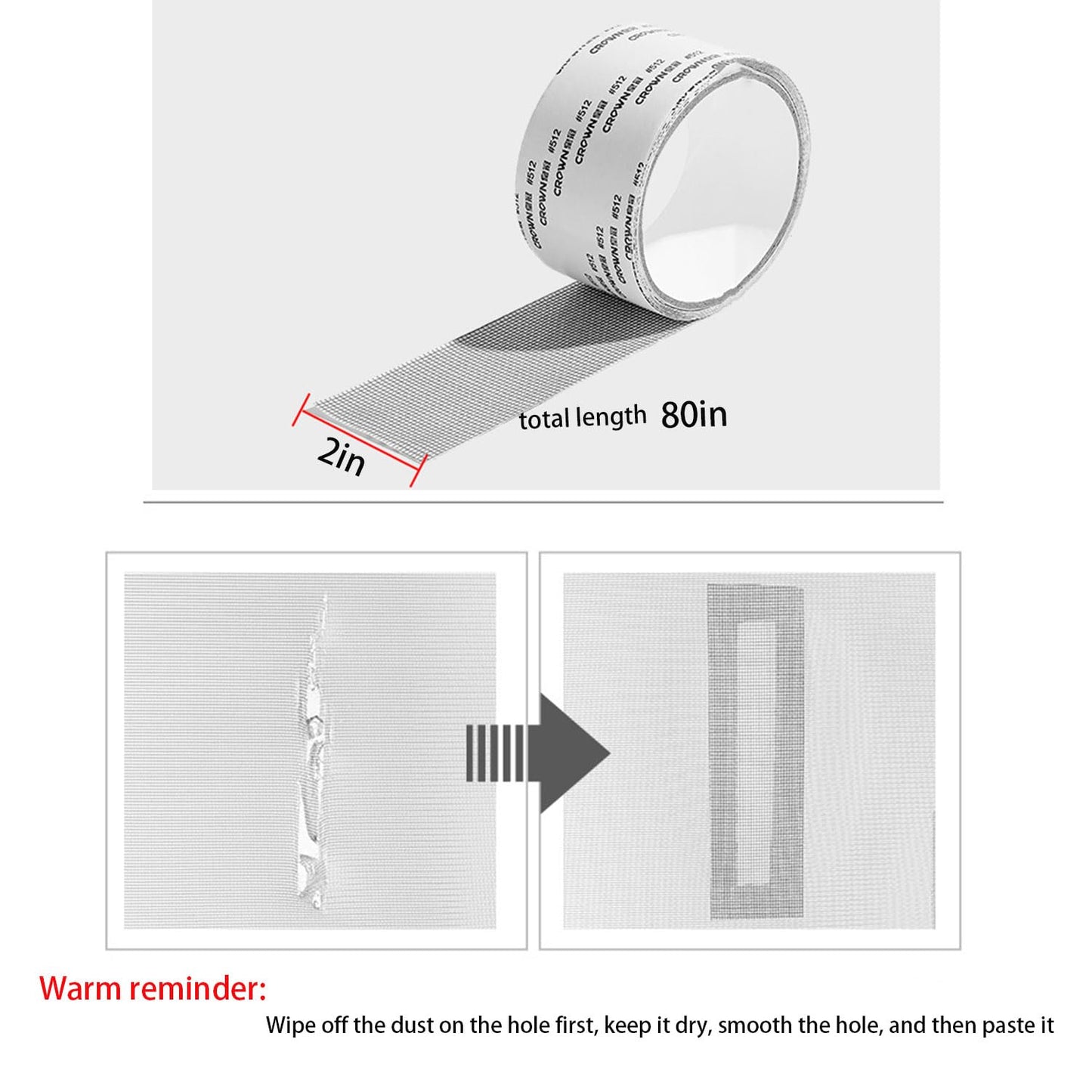 Window Screen Repair Tape, Adhesive Gray Screen Repair Strip, Durable Fiberglass Mesh Tape for Restoring Window and Door Screens