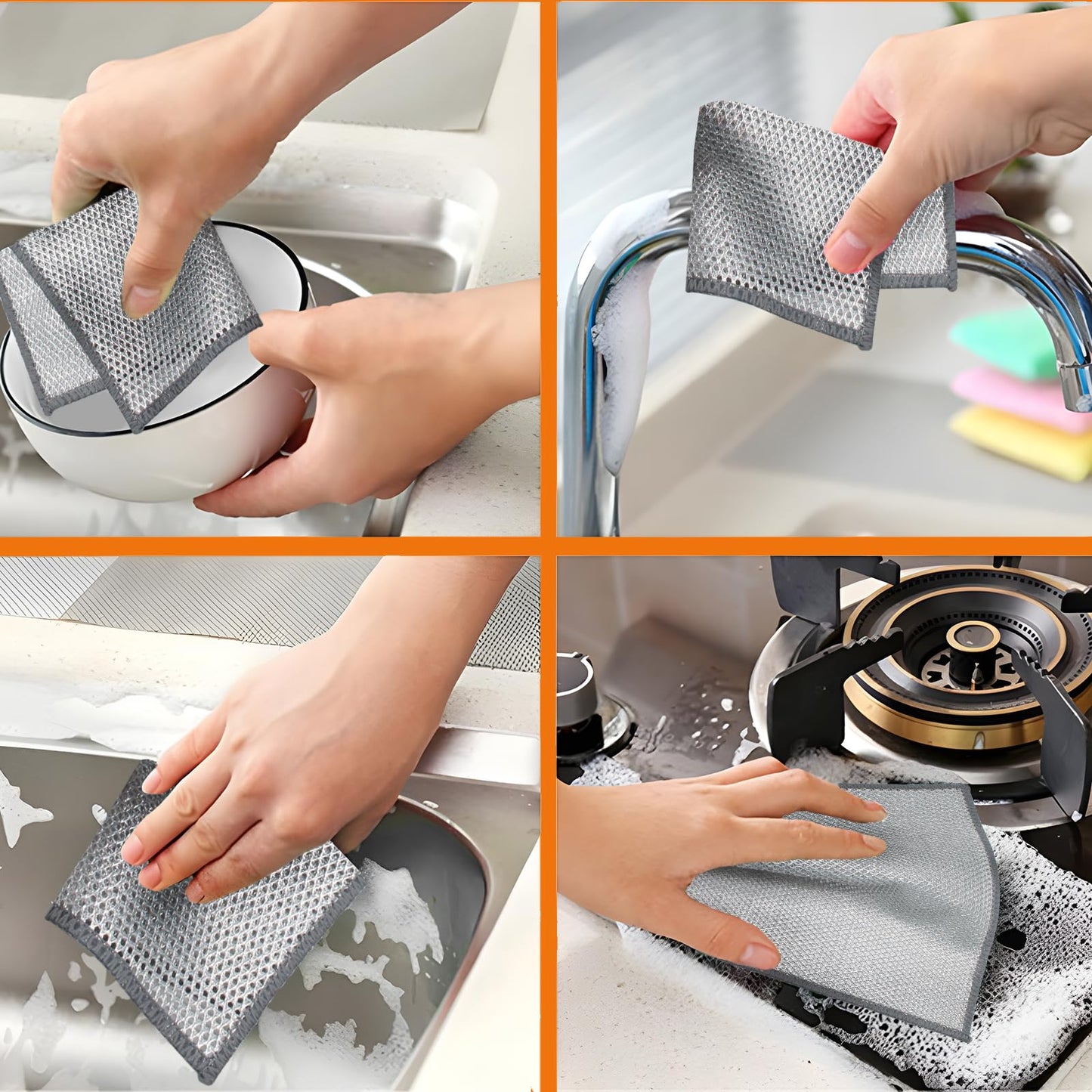 12 Count Multipurpose Wire Dishwashing Rags- Non - Scratch, Reusable & Washable Cleaning Cloths for Kitchen, Sinks, and Pans | Robust Wet & Dry Use Scrubber for Dishes