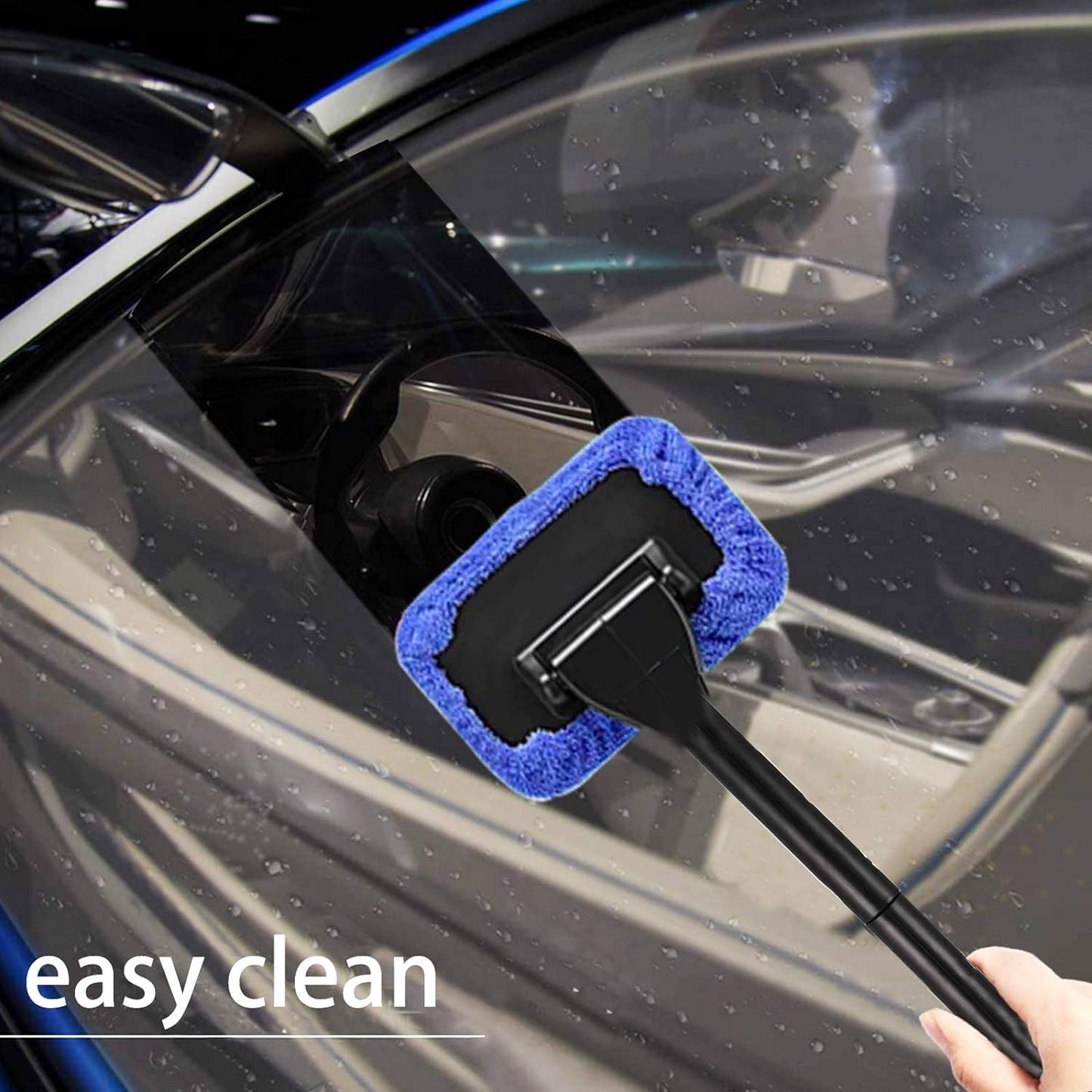 Windshield Cleaner Tool Car Window Cleaner with2 Reusable and Washable Microfiber Pads and Flexible Extendable Handle Auto Inside Glass Wiper Kit