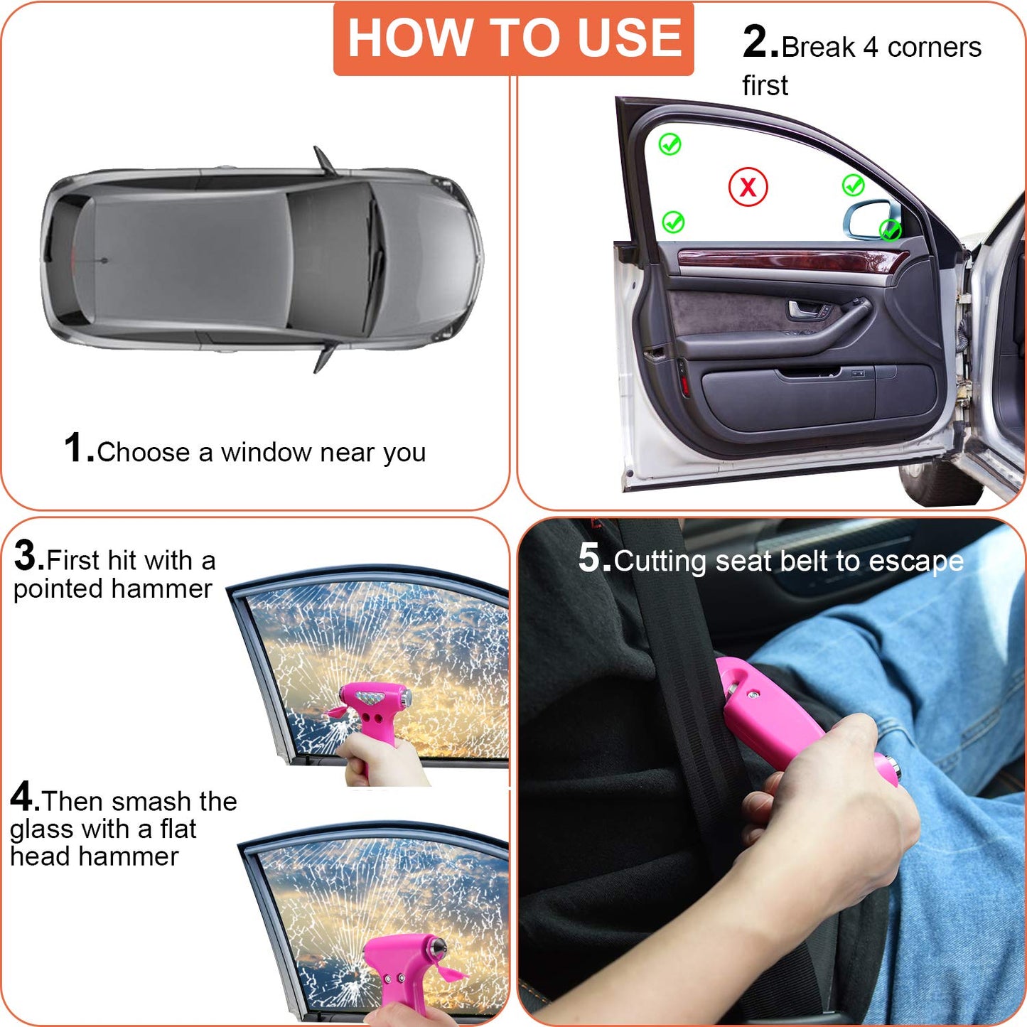 Car Safety Hammer Gift for Women,Three - in- One Tool with Window Breaker and Seat Belt Cutter, Safety Emergency Car Escape Tool for Loved Ones
