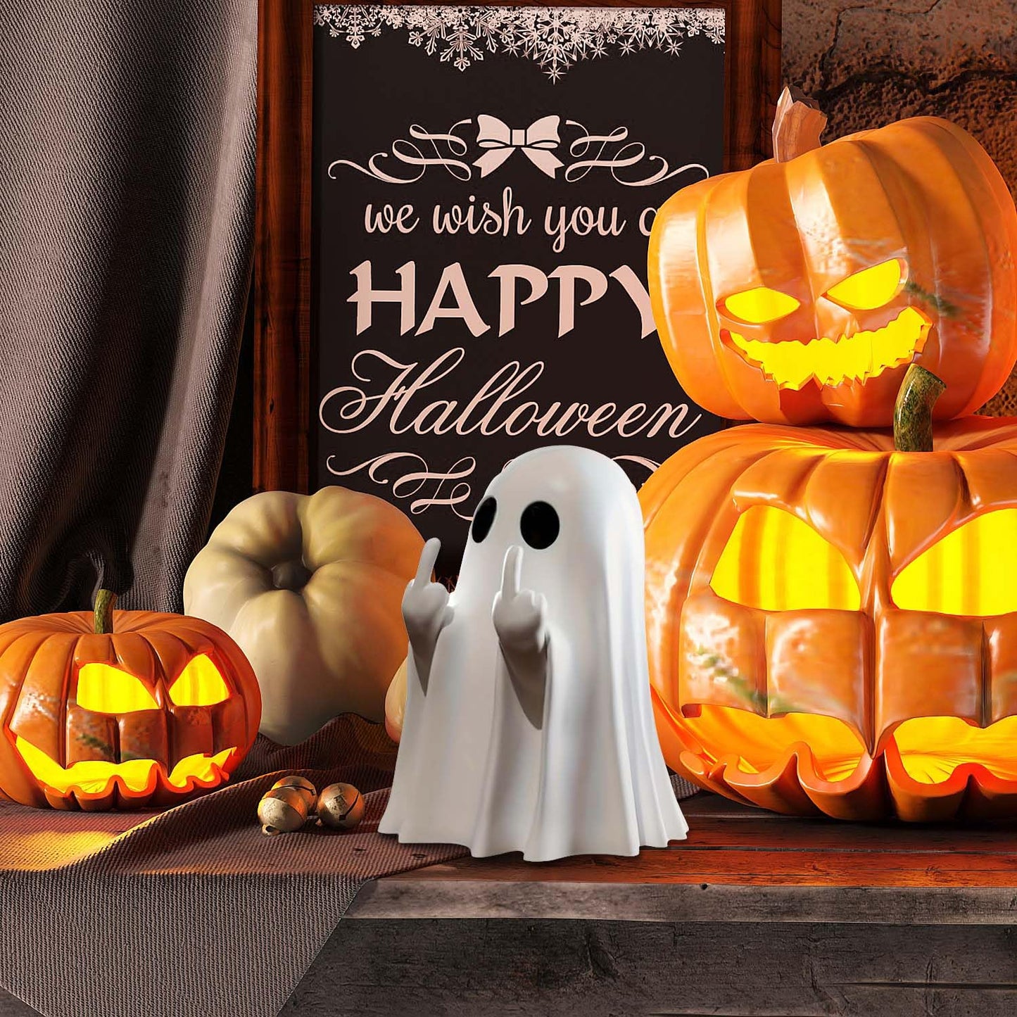Halloween Ghost Figurine-Spooky Resin Middle Finger Ghost Statue, Cute Ghost Decor for Halloween Decorations, Porch and Indoor Creepy Home Decor (Middle Finger Ghost)
