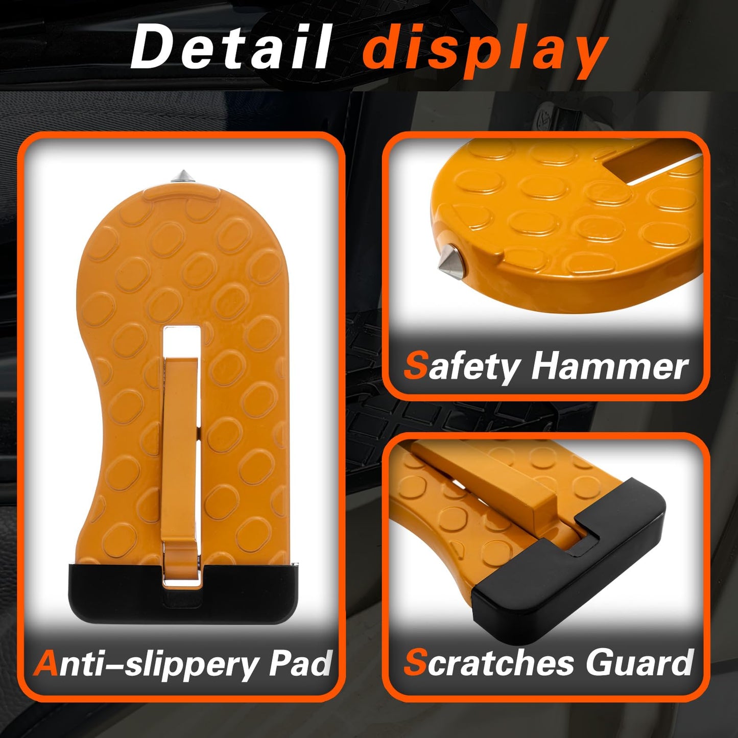 Car Door Step with Safety Hammer Tip High Strength Durable Anti-Slip Design Strong Load Bearing Capacity Aluminum Alloy Pedal Support