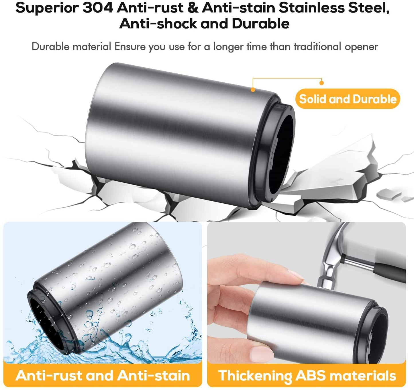 Beer Bottle Opener, Magnetic Automatic Stainless Steel Push Down Opener, No Cap Can Escape, Quick Open for Kitchen, Home Bar & Restaurant Utensils