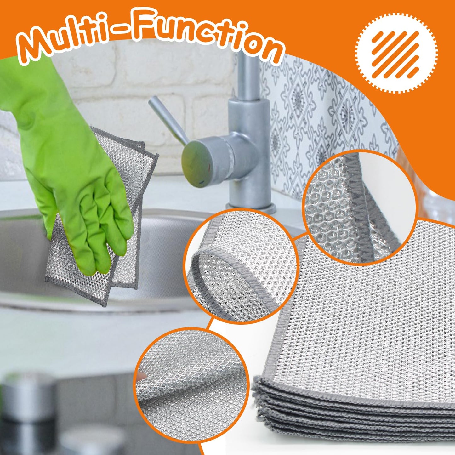 12 Count Multipurpose Wire Dishwashing Rags- Non - Scratch, Reusable & Washable Cleaning Cloths for Kitchen, Sinks, and Pans | Robust Wet & Dry Use Scrubber for Dishes