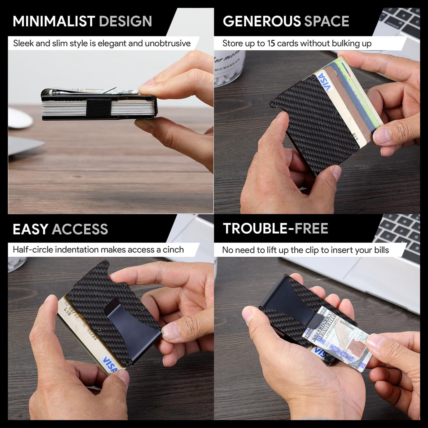 Carbon Fiber Wallet, Metal Money Clip Wallet, Minimalist Wallet for Men, Slim Aluminum Holder Pocket Cash Credit Card Holder compact wallet