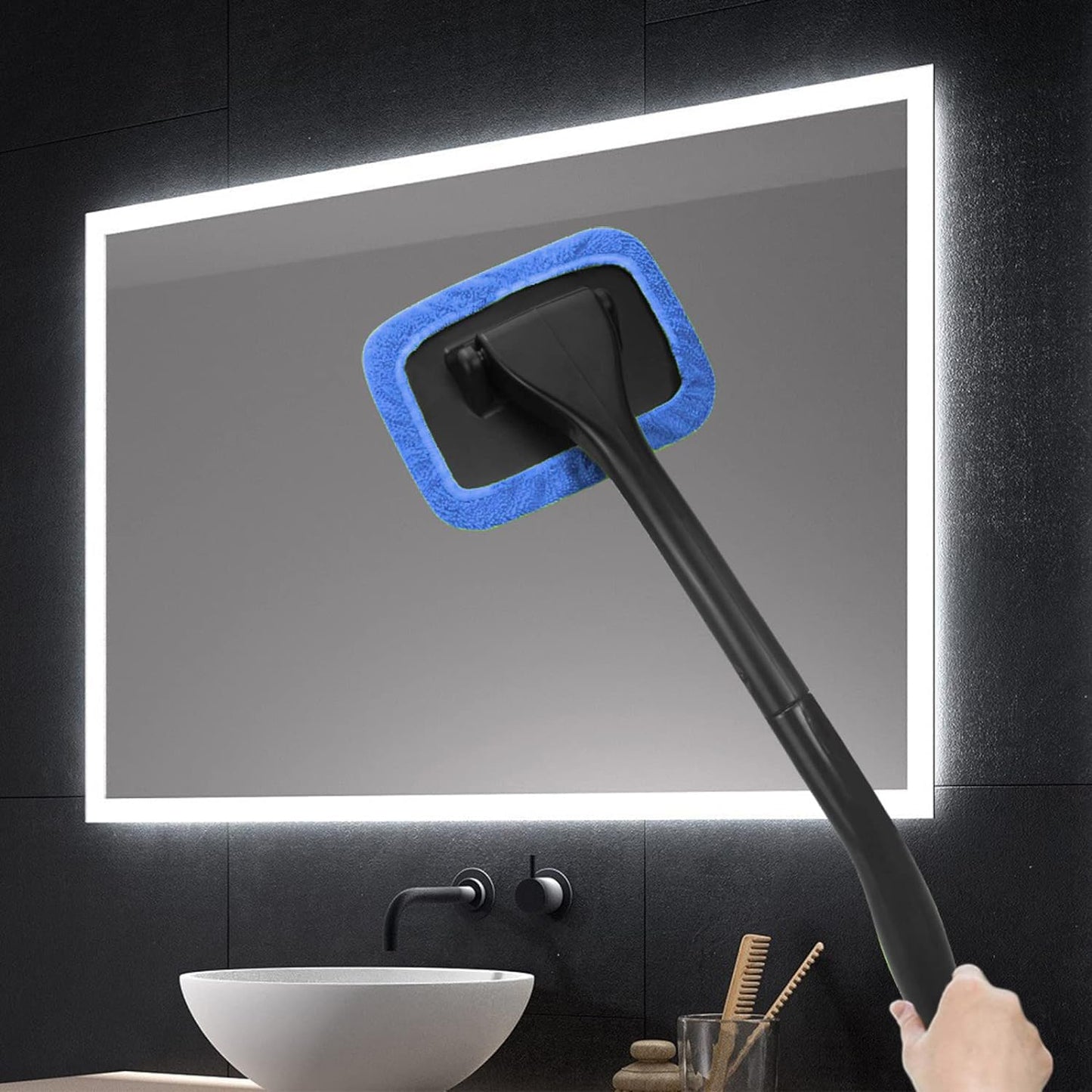 Windshield Cleaner Tool Car Window Cleaner with2 Reusable and Washable Microfiber Pads and Flexible Extendable Handle Auto Inside Glass Wiper Kit