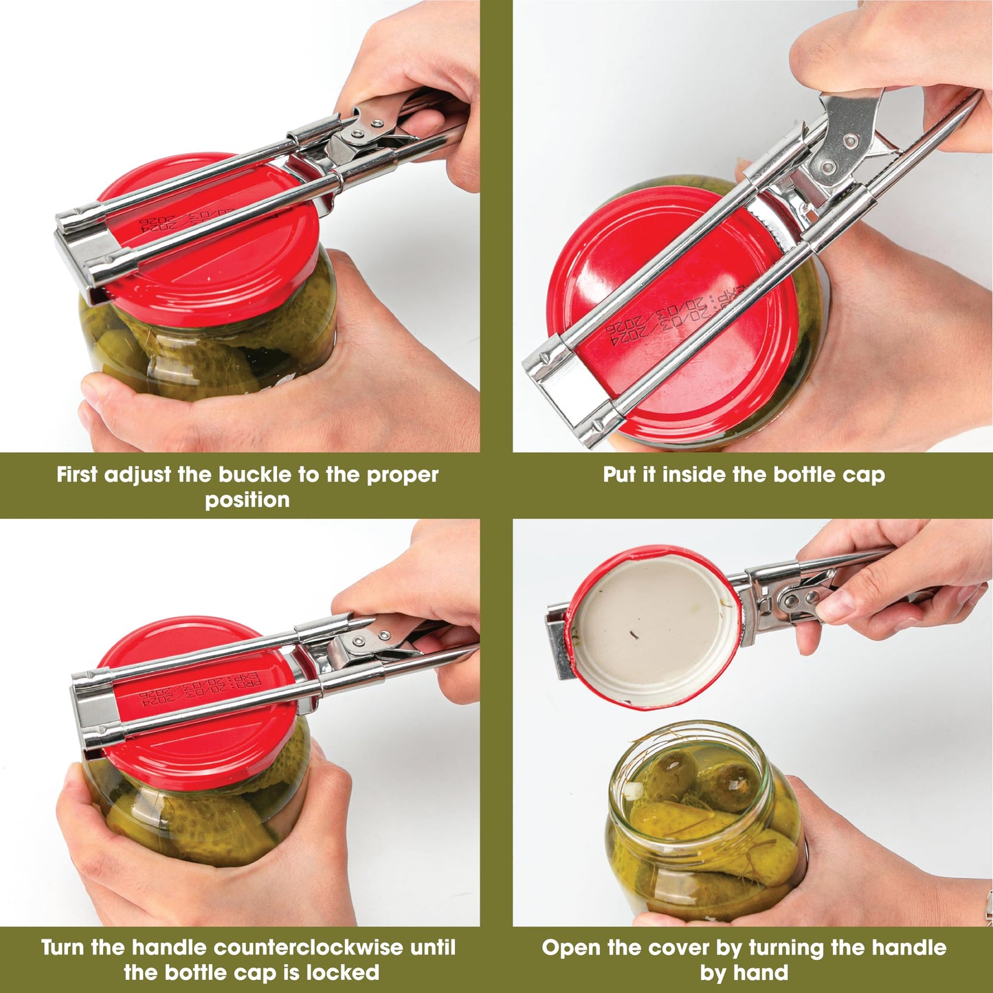 Jar Opener for Weak Hands, Stainless Steel Bottle Cap Opener for Effortless Opening, Gripper Tight Lid Opener for Seniors with Arthritis and Kids, Jar Gripper for Kitchen