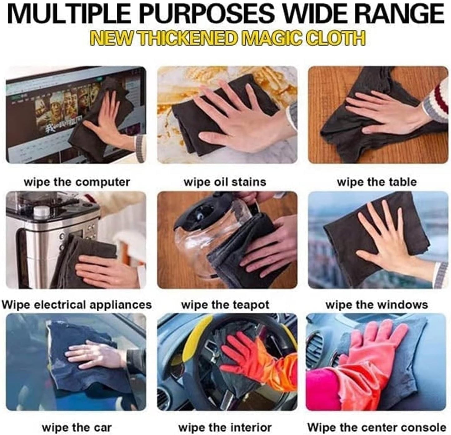 10 Counts Magic Cleaning Cloth, Reuseable Thickened Streak Free Magic Cleaning Wipes, Microfiber Cleaning Cloths for Windows Glass Vehicles