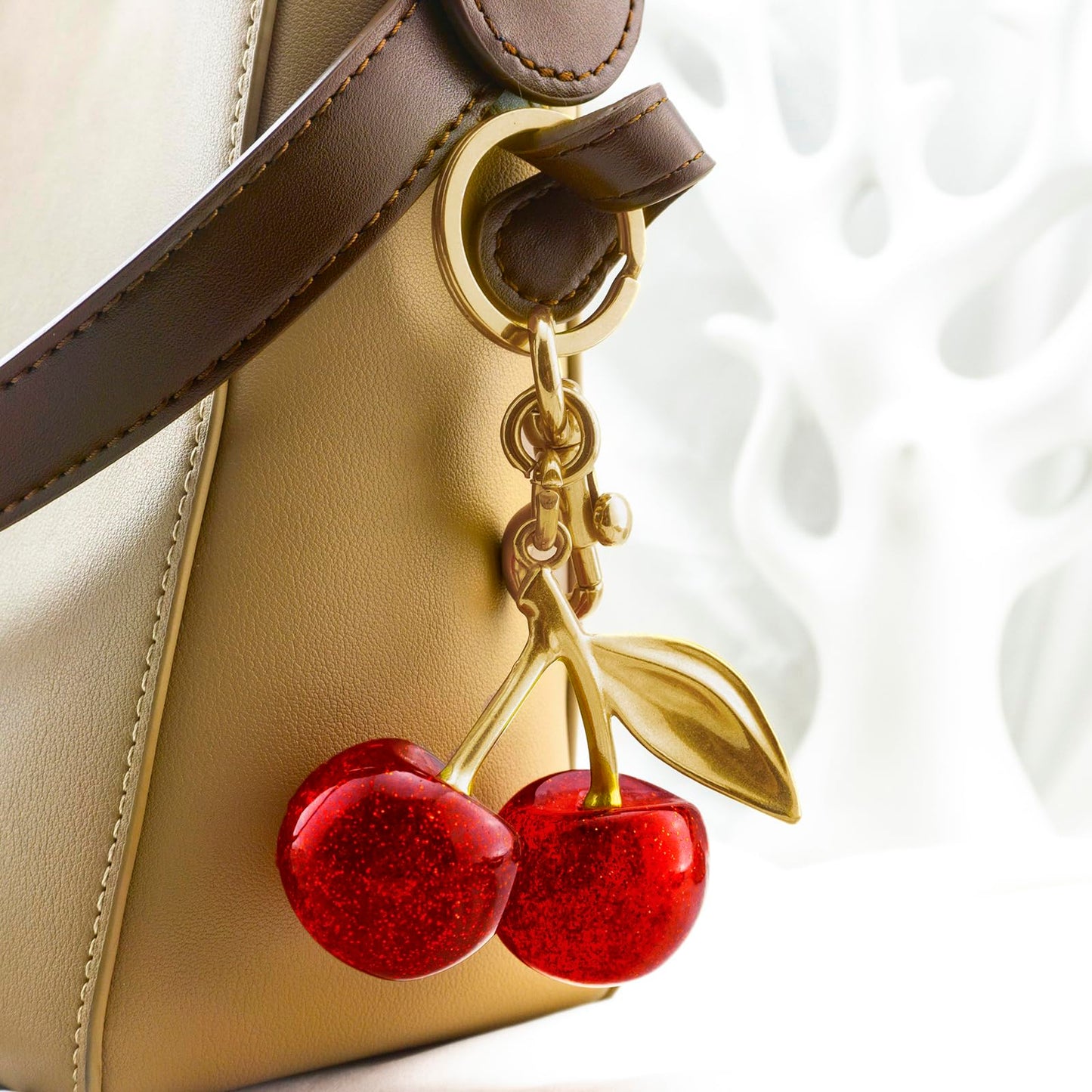 Keychain Cherry Bag Charms Purse,Key Chains Women Cute - Car key Accents for leather handbags,