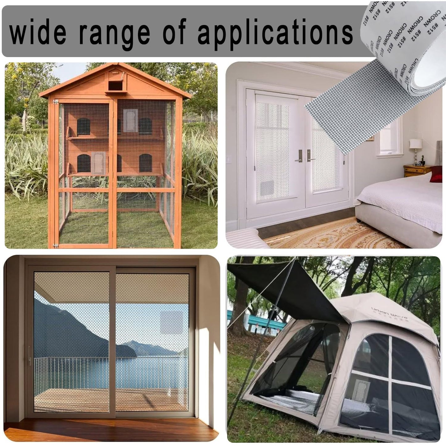 Window Screen Repair Tape, Adhesive Gray Screen Repair Strip, Durable Fiberglass Mesh Tape for Restoring Window and Door Screens