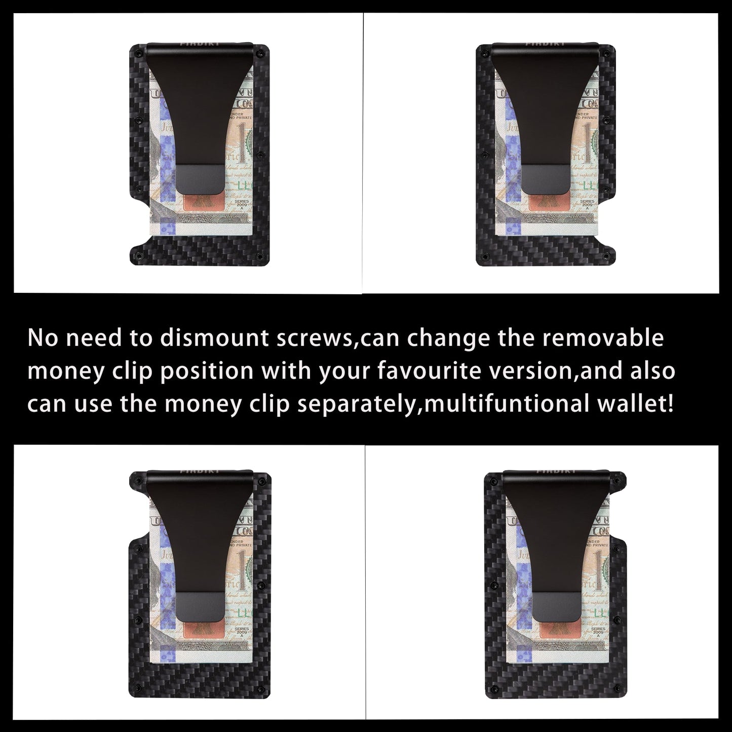 Carbon Fiber Wallet, Metal Money Clip Wallet, Minimalist Wallet for Men, Slim Aluminum Holder Pocket Cash Credit Card Holder compact wallet