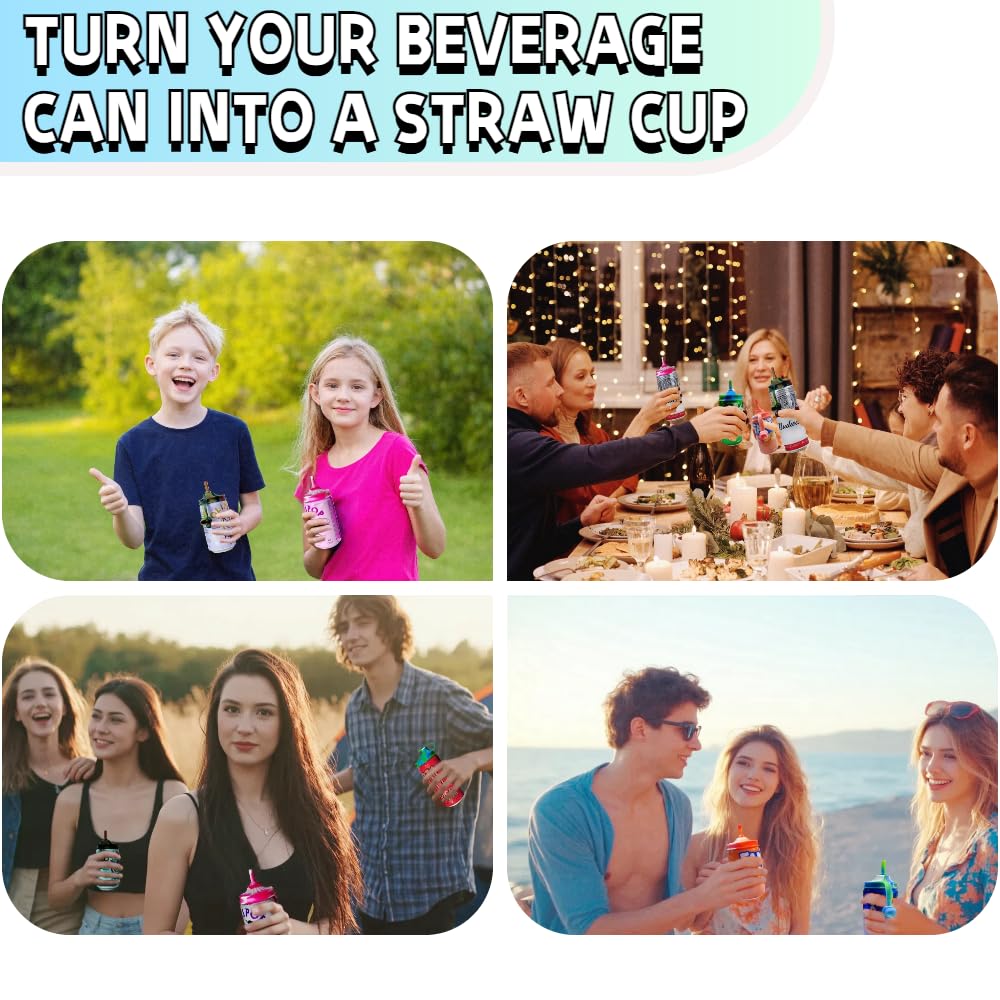 4-Pack Reusable Silicone Soda Can Lids with Straw - Fits Standard Cans, Perfect for Coke, Beer, Juice & Energy Drinks, Ideal for Children's Gifts