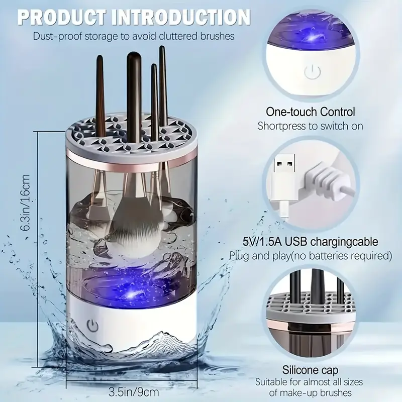 Electric Makeup Brush Cleaner,All-in- One Makeup Brush Cleaning Machine, Ultra - fast Electric Spinning Cleaner for Most Sized Brushes, Perfect Gift for Women