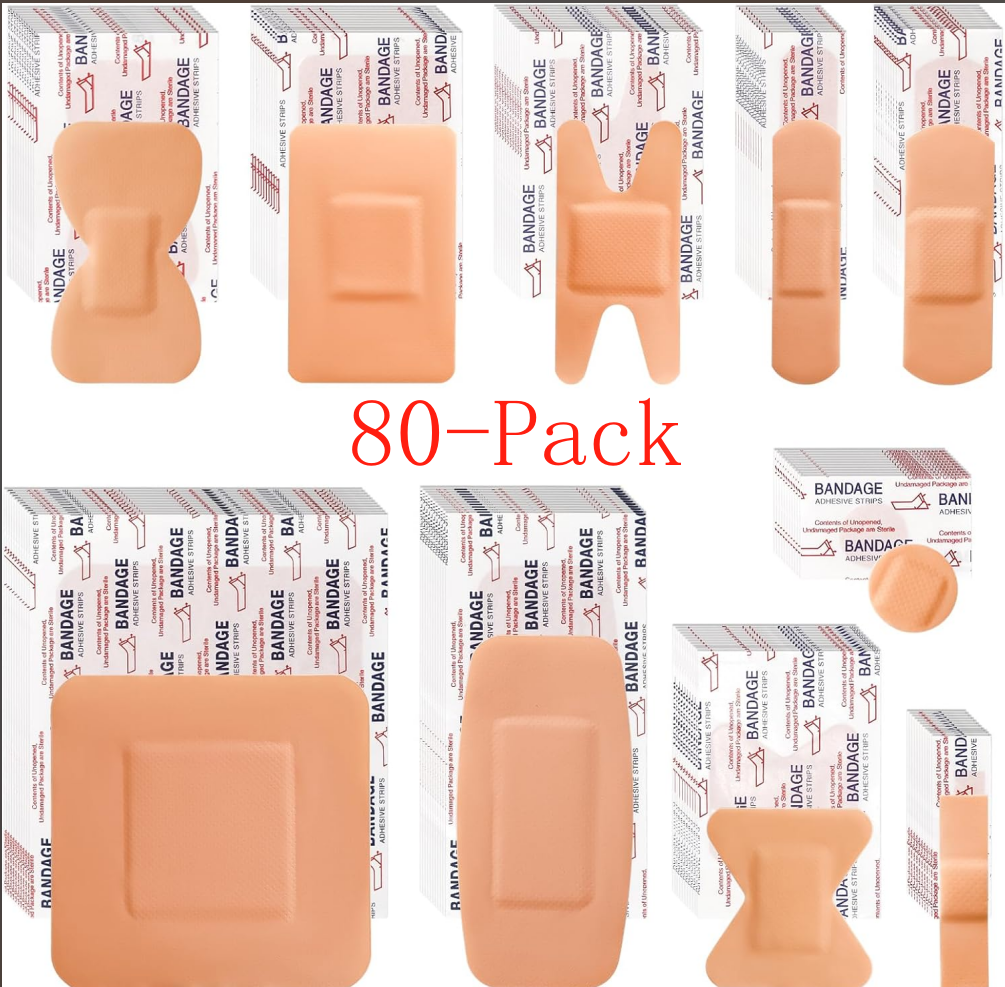 80&160-Pack PE Flexible Adhesive Bandages, All- in-One Waterproof and Highly Breathable Bandages with Cushioned Pad for Wound Care, Variety Pack with Finger & Knuckle Bandages