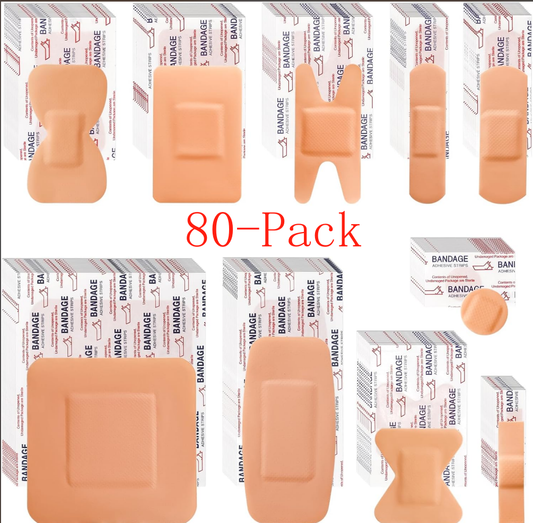 80&160-Pack PE Flexible Adhesive Bandages, All- in-One Waterproof and Highly Breathable Bandages with Cushioned Pad for Wound Care, Variety Pack with Finger & Knuckle Bandages
