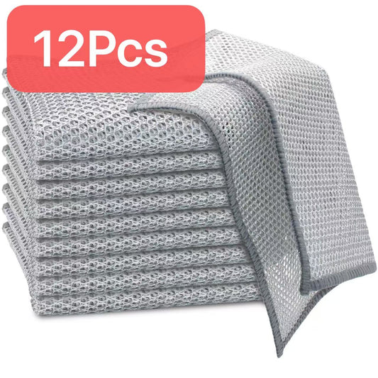 12 Count Multipurpose Wire Dishwashing Rags- Non - Scratch, Reusable & Washable Cleaning Cloths for Kitchen, Sinks, and Pans | Robust Wet & Dry Use Scrubber for Dishes