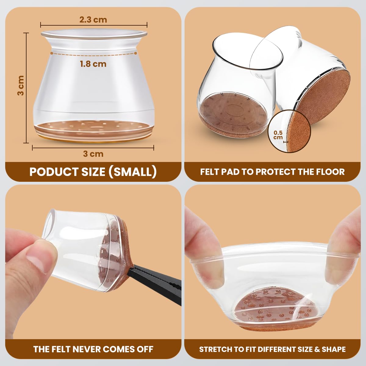Chair rubber mat protects the floor from scratches and noise, chair foot mat, suitable for wood floors, tiles, daily household items non-slip felt slide.Fitted furniture leg covers