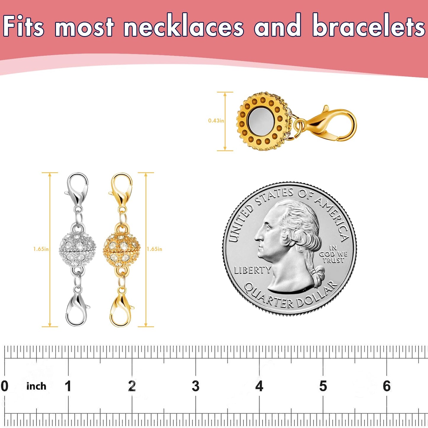 12 Pack Magnetic Necklace Clasps and Closures Necklace Jewelry Extender with Strong Magnet Magnetic Gold and Silver Plating Gift Stainless Steel Pendant
