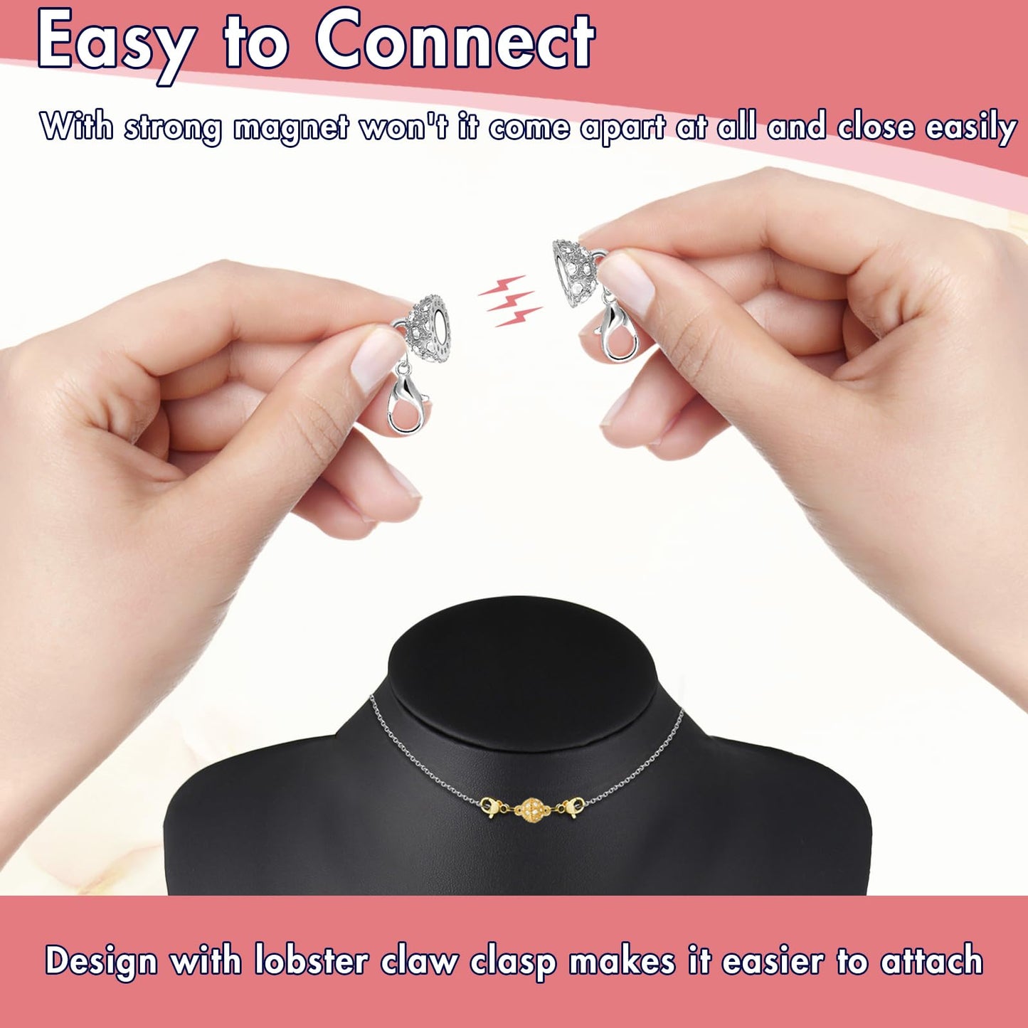 12 Pack Magnetic Necklace Clasps and Closures Necklace Jewelry Extender with Strong Magnet Magnetic Gold and Silver Plating Gift Stainless Steel Pendant
