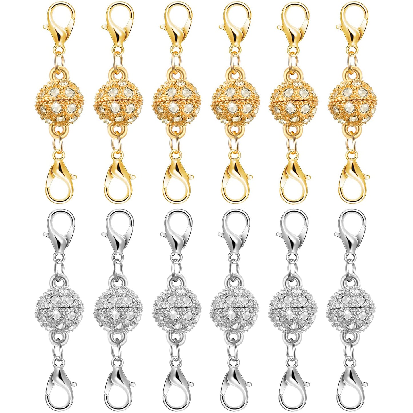 12 Pack Magnetic Necklace Clasps and Closures Necklace Jewelry Extender with Strong Magnet Magnetic Gold and Silver Plating Gift Stainless Steel Pendant
