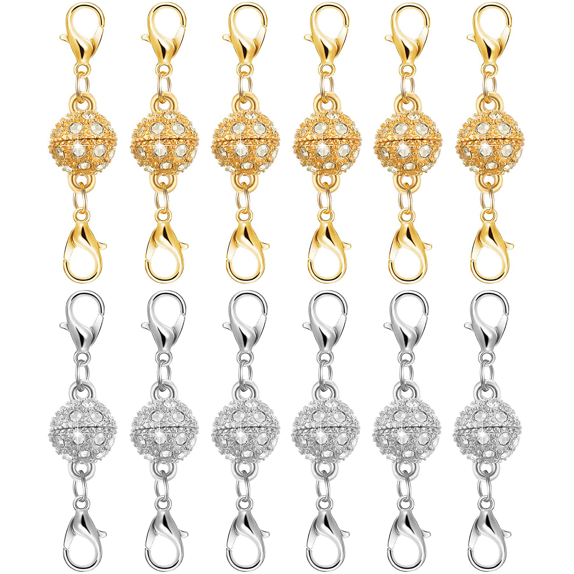 12 Pack Magnetic Necklace Clasps and Closures Necklace Jewelry Extender with Strong Magnet Magnetic Gold and Silver Plating Gift Stainless Steel Pendant