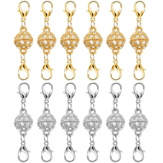 12 Pack Magnetic Necklace Clasps and Closures Necklace Jewelry Extender with Strong Magnet Magnetic Gold and Silver Plating Gift Stainless Steel Pendant