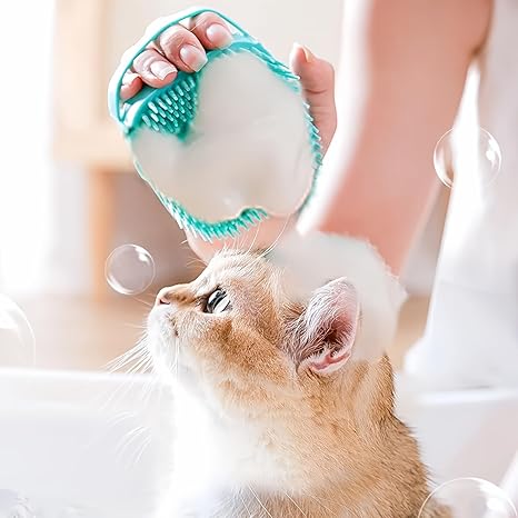 Silicone Pet Bath Brush & Shampoo Dispenser - Dual-Function Gentle Massage Grooming