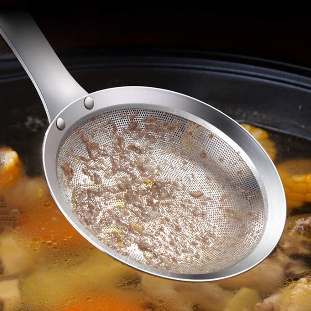 Filter Scoop Stainless Steel Fat Skimmer Spoon Fine Mesh Strainer Food Strainer With Ergonomic Handle Kitchen Oil Skimmer Strainer