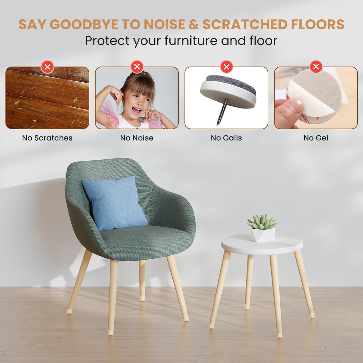 Chair rubber mat protects the floor from scratches and noise, chair foot mat, suitable for wood floors, tiles, daily household items non-slip felt slide.Fitted furniture leg covers