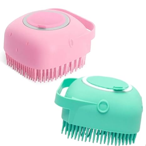 Silicone Pet Bath Brush & Shampoo Dispenser - Gentle Massage Grooming Tool for Dogs & Cats, Ergonomic Waterproof Brush with Easy- Detachable Head