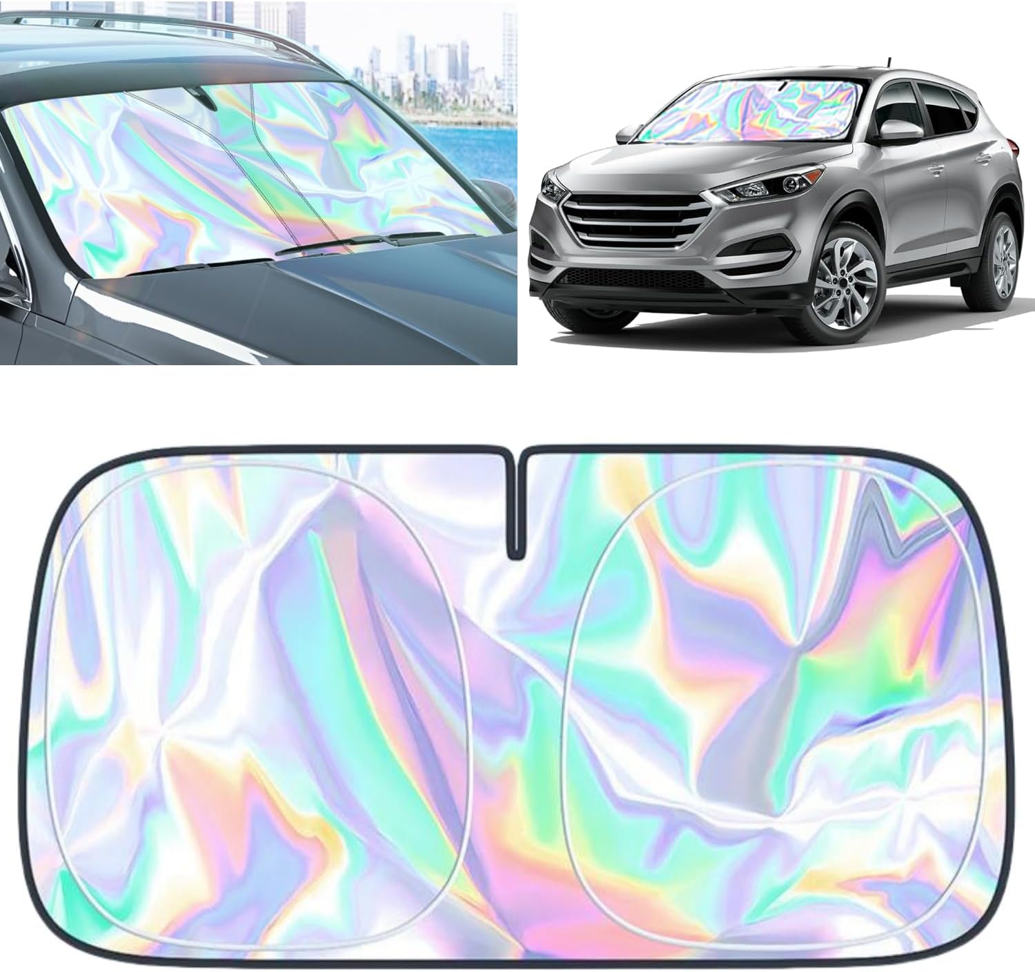 Rainbow car windshield sunshade, strong heat insulation, cool escort, colorful sunscreen for the whole car, fashionable and beautiful