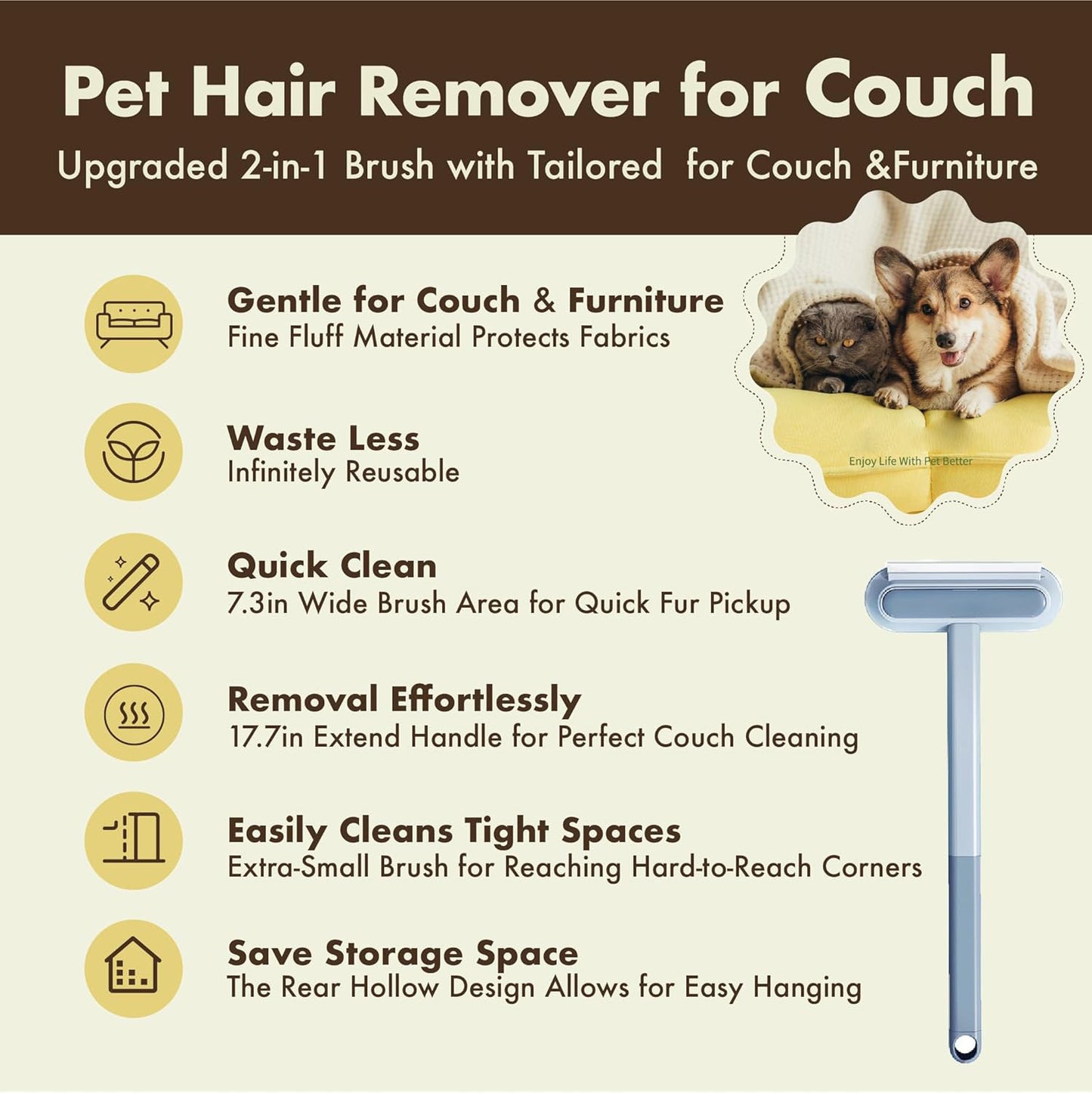 2-in-1 Multi-Functional Pet Hair Remover & Window Cleaner Reusable Lint Tool for All Surfaces(Home & Car)