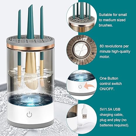 Electric Makeup Brush Cleaner,All-in- One Makeup Brush Cleaning Machine, Ultra - fast Electric Spinning Cleaner for Most Sized Brushes, Perfect Gift for Women
