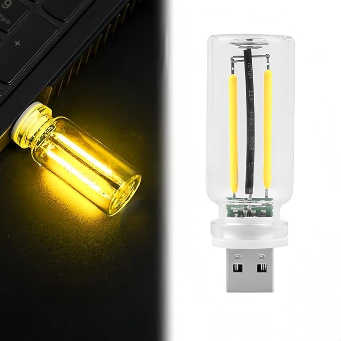 Car USB Night Light Touch Dimmable LED Filament Lamp Portable Lighting Plug and Play Warm Atmosphere Light for Car Bedroom