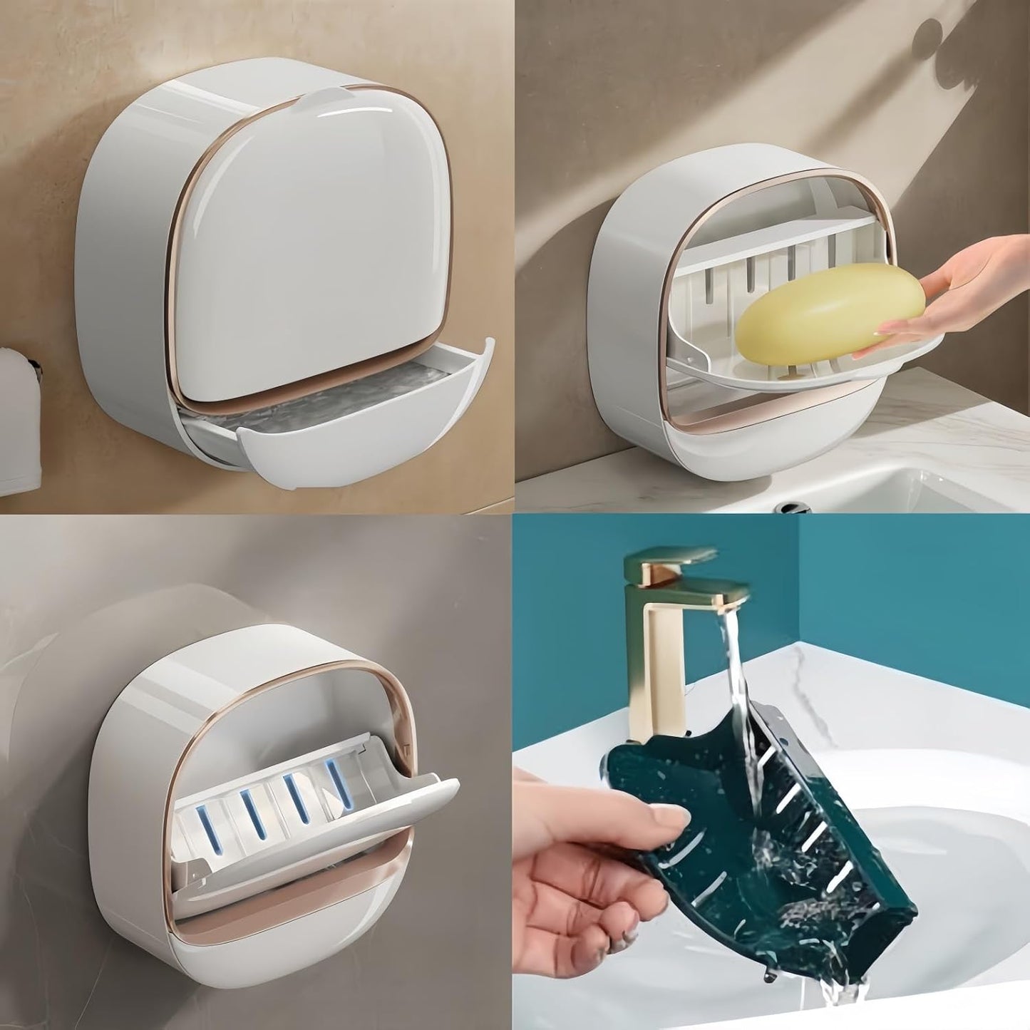 Soap Dish with Drain Box, Wall Mounted Soap Holder for Shower