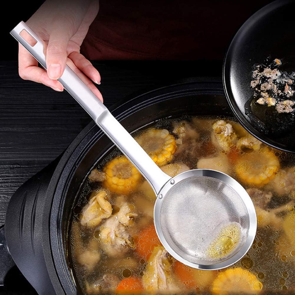 Filter Scoop Stainless Steel Fat Skimmer Spoon Fine Mesh Strainer Food Strainer With Ergonomic Handle Kitchen Oil Skimmer Strainer