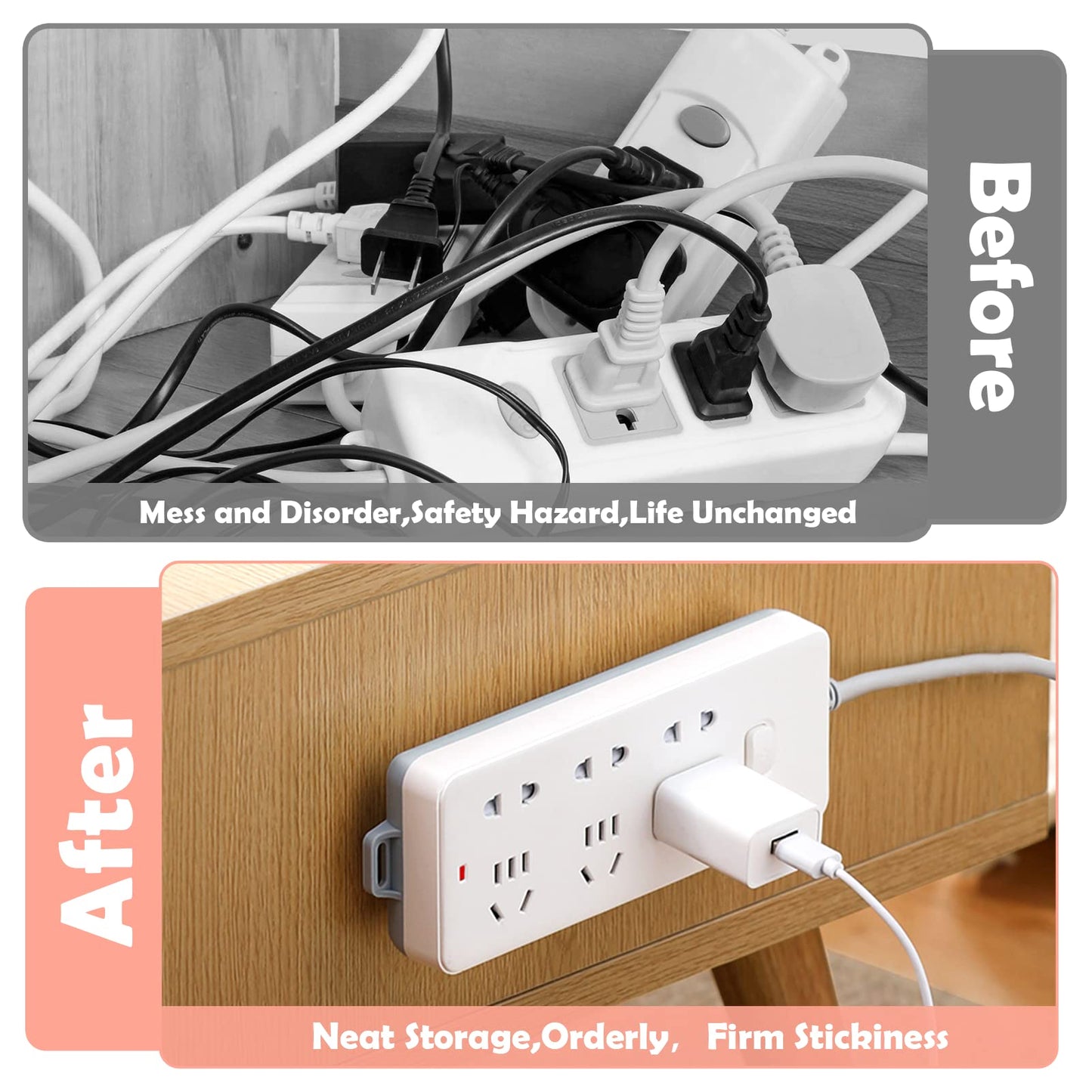 12-pack Self-Adhesive Power Strip Holders - Drill- Free Socket Mounts for Desktop, Kitchen, Home &amp; Office Cable Management(Random Color)