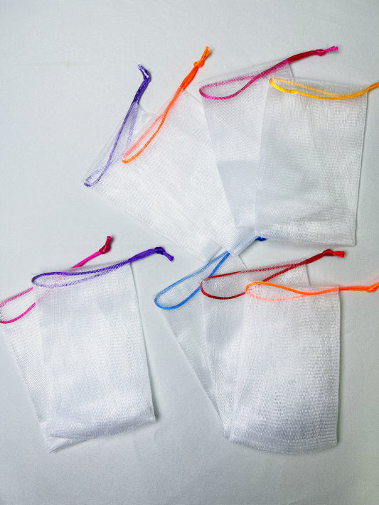 20 Counts Foaming Mesh Bags, Large Foaming, Exfoliating Face Cleansing Net for Luxurious Bath& Shower Experience, Includes White Drawstring Pouch for Convenient