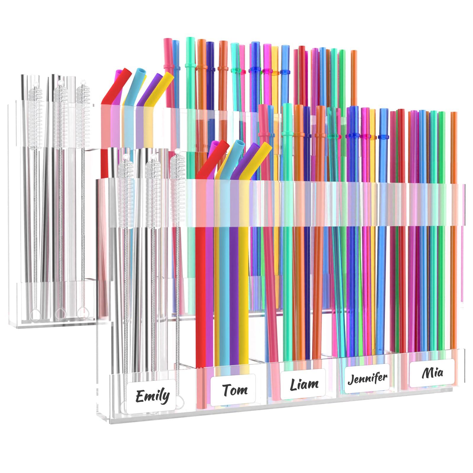 Straw Holder for Cabinet Door 9.8" Adjustable Two-Part Large Acrylic Straws Organizer with Ultra Sticky Adhesive Strips 2025 Reusable Straw Storage for Kitchen Cupboard Clear