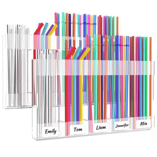 Straw Holder for Cabinet Door 9.8" Adjustable Two-Part Large Acrylic Straws Organizer with Ultra Sticky Adhesive Strips 2025 Reusable Straw Storage for Kitchen Cupboard Clear