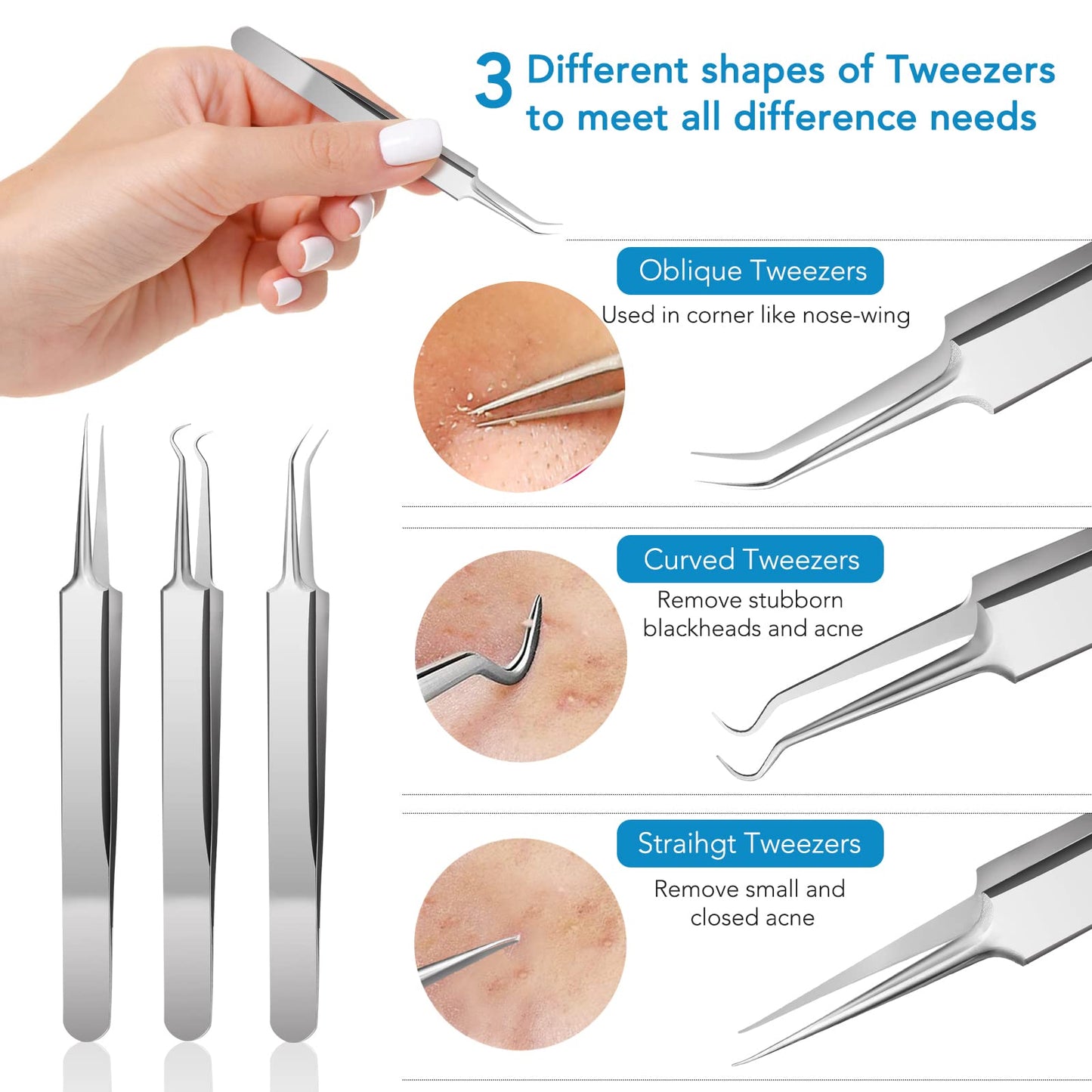Blackhead Remover Tools, 15 PCS Pimple Popper Tool Kit, Acne Blackhead Tools for Blemish,410 Premium Professional Stainless Acne Pimple Extractor Tool with Metal Box Set
