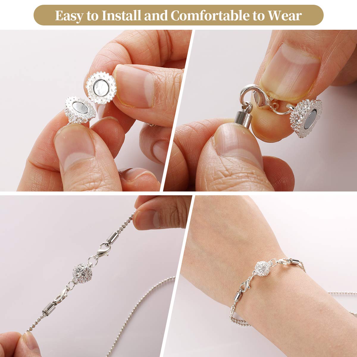 12 Pack Magnetic Necklace Clasps and Closures Necklace Jewelry Extender with Strong Magnet Magnetic Gold and Silver Plating Gift Stainless Steel Pendant