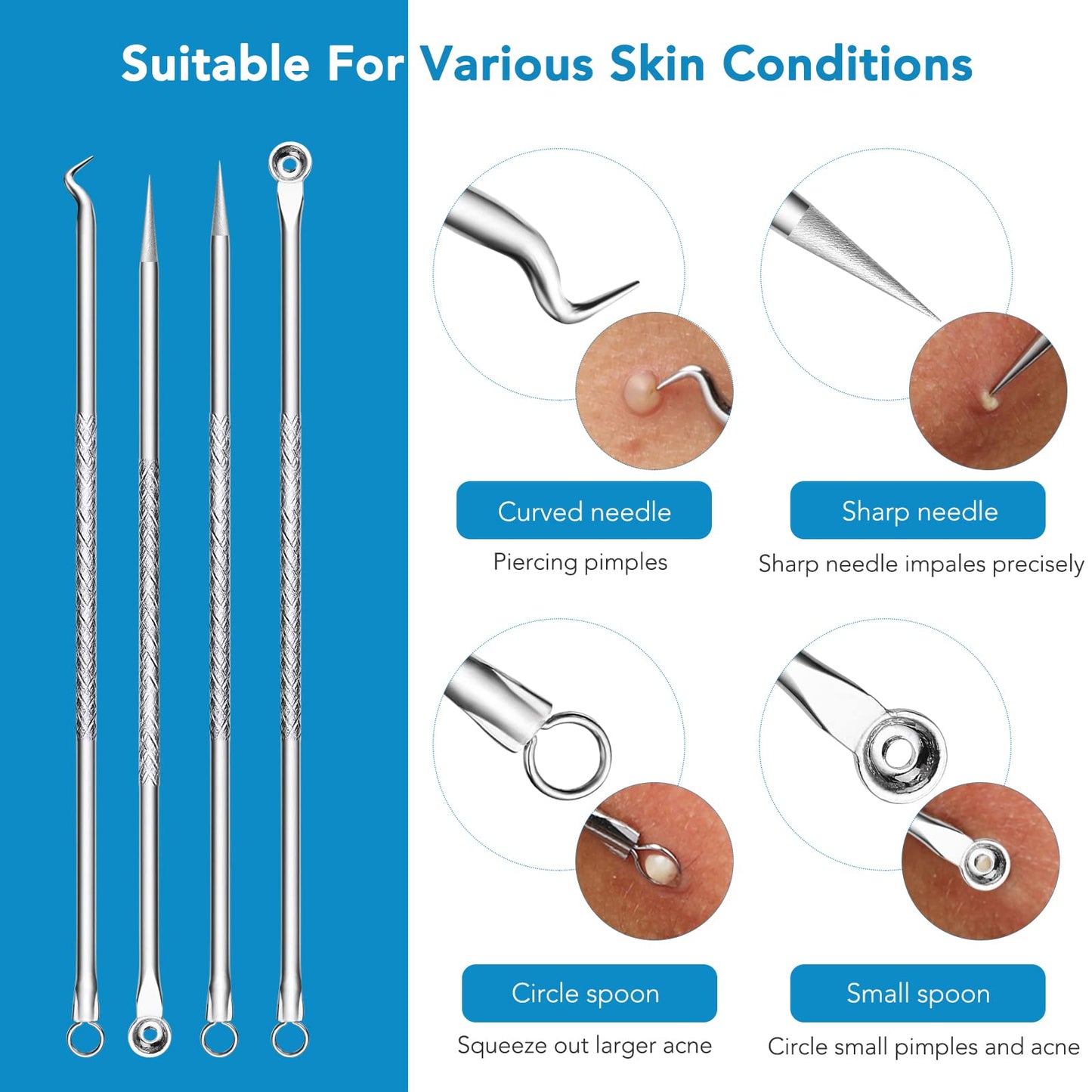Blackhead Remover Tools, 15 PCS Pimple Popper Tool Kit, Acne Blackhead Tools for Blemish,410 Premium Professional Stainless Acne Pimple Extractor Tool with Metal Box Set