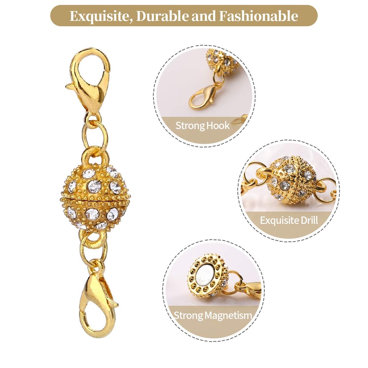 12 Pack Magnetic Necklace Clasps and Closures Necklace Jewelry Extender with Strong Magnet Magnetic Gold and Silver Plating Gift Stainless Steel Pendant