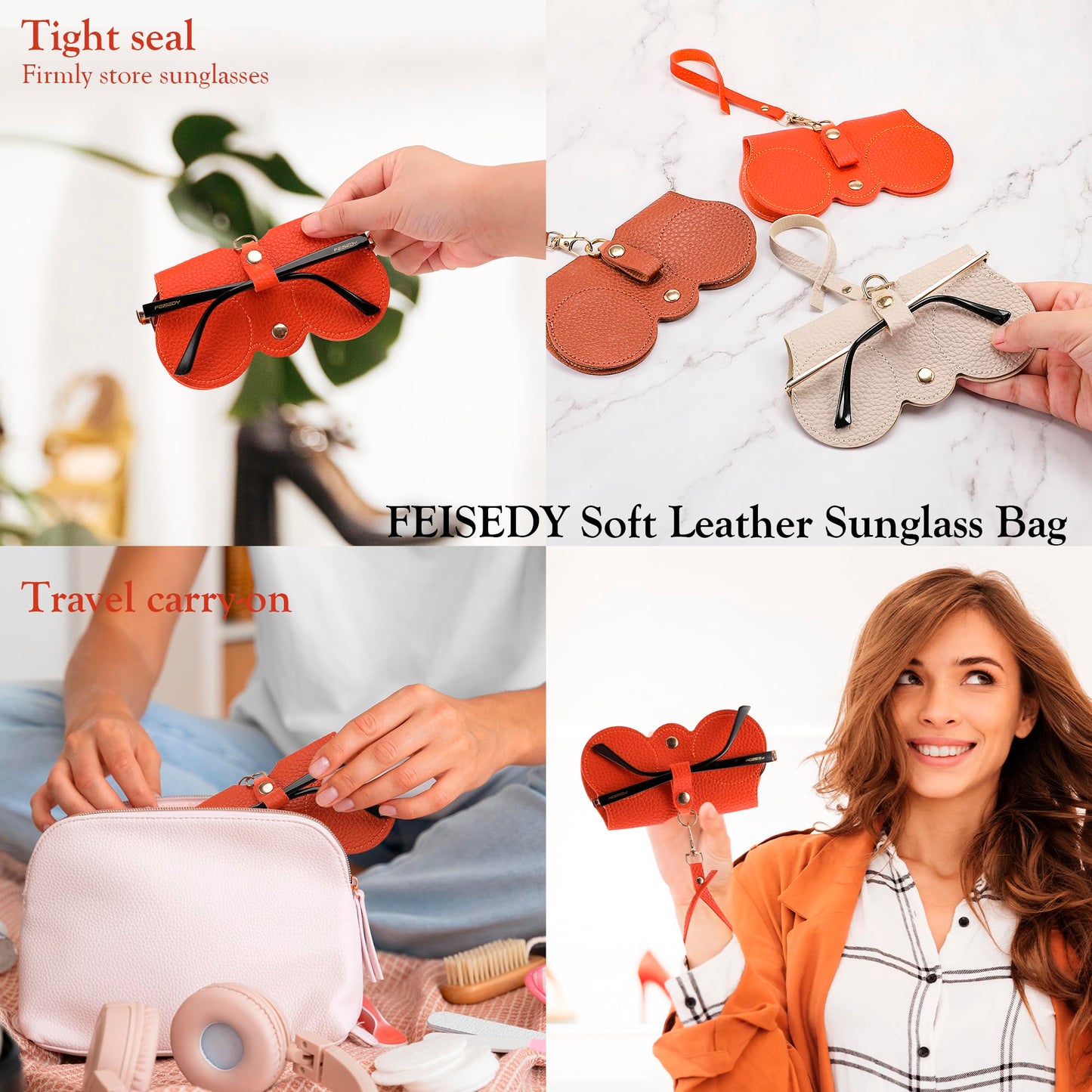Sleek Litchi Embossed PU Leather Reading Glasses Case -Portable, Travel - Friendly & Protective Hanging Storage Bag