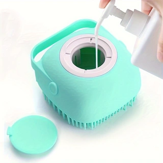 Silicone Pet Bath Brush & Shampoo Dispenser - Gentle Massage Grooming Tool for Dogs & Cats, Ergonomic Waterproof Brush with Easy- Detachable Head