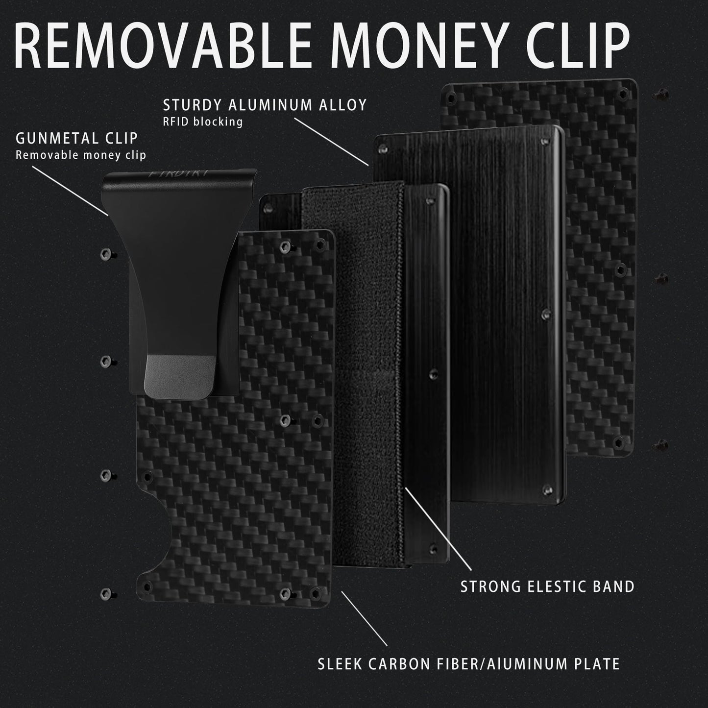 Carbon Fiber Wallet, Metal Money Clip Wallet, Minimalist Wallet for Men, Slim Aluminum Holder Pocket Cash Credit Card Holder compact wallet