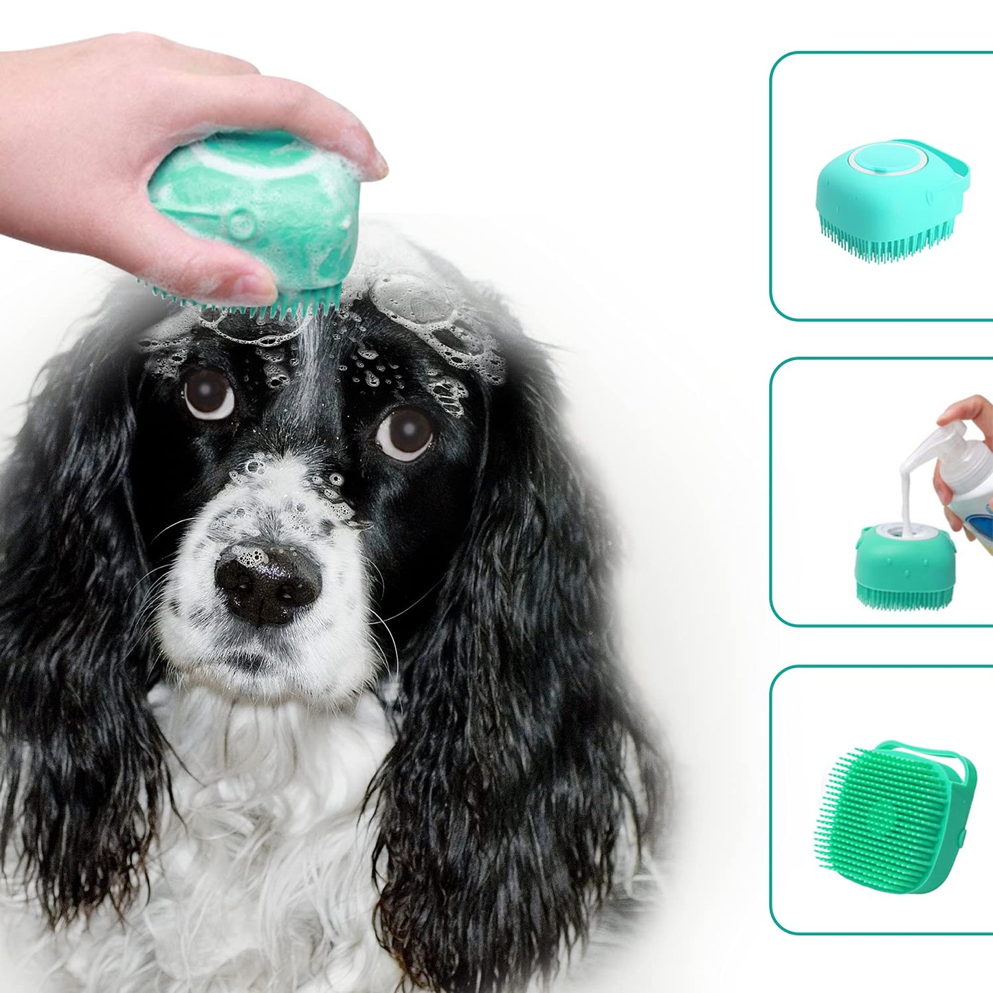 Silicone Pet Bath Brush & Shampoo Dispenser - Gentle Massage Grooming Tool for Dogs & Cats, Ergonomic Waterproof Brush with Easy- Detachable Head